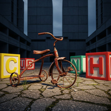 3d rendering of a vintage bicycle on a city street with lettersの素材
