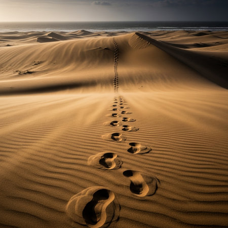 Footprints in the sand dunes of the Sahara desert, Moroccoの素材