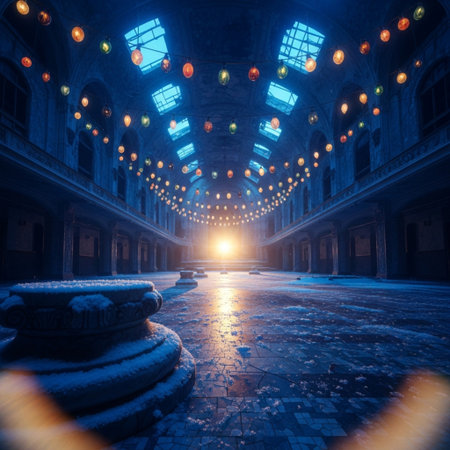 Interior of an old mosque in Istanbul at night, Turkey.の素材