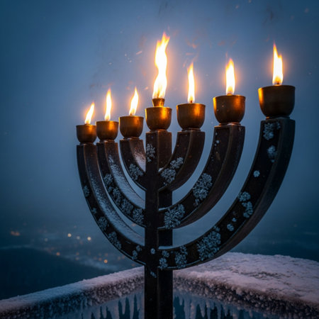 Jewish holiday Hanukkah with menorah (traditional candelabra)の素材