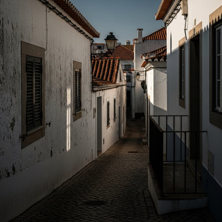 Typical street in the old town of Obidos, Portugalの素材