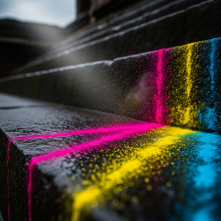 Colorful spray paint on a concrete staircase in the city. Abstract backgroundの素材