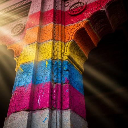 Colorful indian gate with rays of light and lens flare.の素材