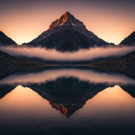 Matterhorn mountain reflected in lake at sunrise, Zermatt, Switzerlandの素材