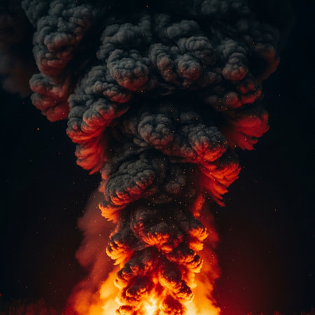 3D illustration of a huge blast of smoke in the dark.の素材