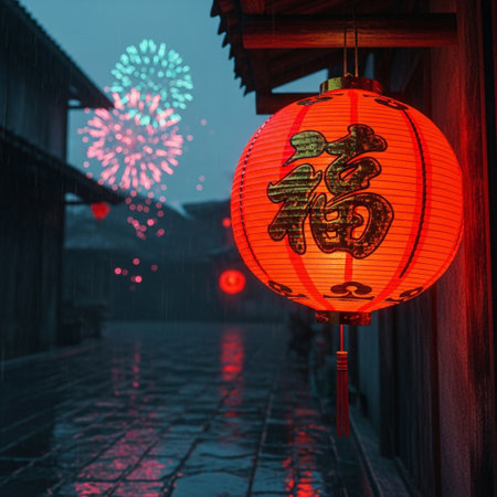 Chinese lanterns and fireworks in the old town of Suzhou, Chinaの素材