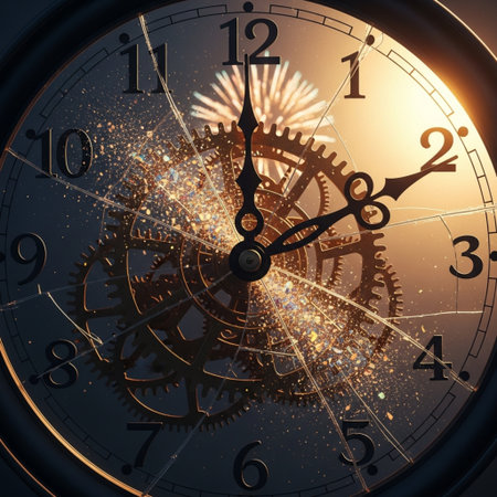 Clock face with firework. Time concept. 3D Renderingの素材