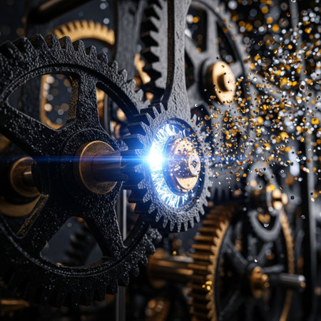 Gears and cogwheels mechanism on dark background. 3d renderingの素材