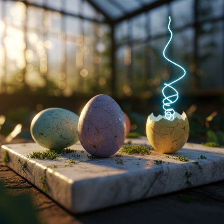 Easter egg with a light bulb on the background of green grassの素材