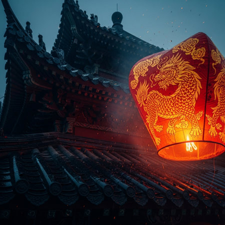 Chinese lanterns in the ancient city of Chengdu, China.の素材