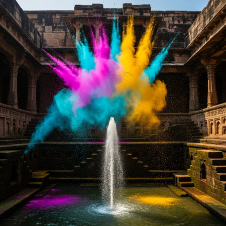 Fountain in front of the Stupa in Kolkata, Indiaの素材