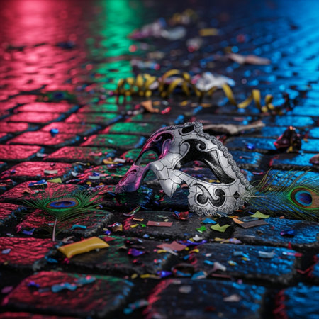 Carnival mask on the floor in Venice, Italy. Selective focus.の素材