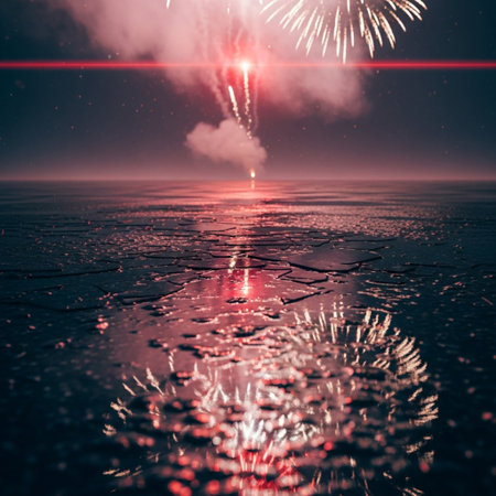 Fireworks over the frozen sea at night. 3D Renderingの素材