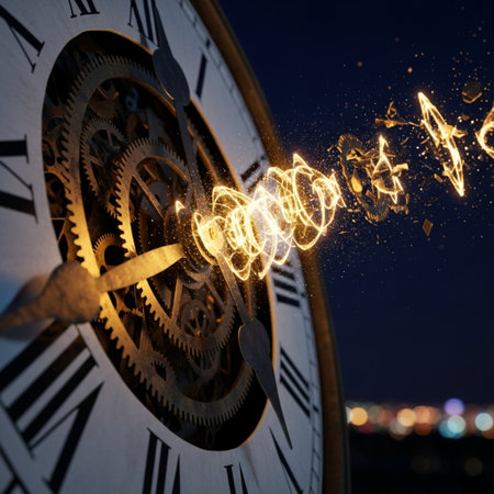 Time concept with clock face and firework. 3D Renderingの素材