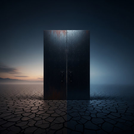 Door in the desert, 3d render. Computer digital drawing.の素材