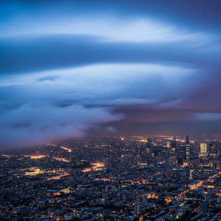Bangkok cityscape at night with cloudy sky. Bangkok, Thailand.の素材