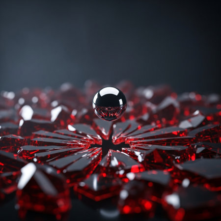 Red crystal ball on a black background. 3d rendering, 3d illustration.の素材