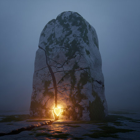 Mysterious mountain in the mist with a cross in the middleの素材
