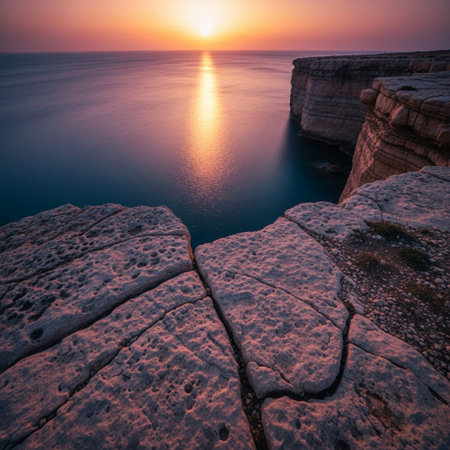 Sunset on the coast of the island of Gozo, Maltaの素材