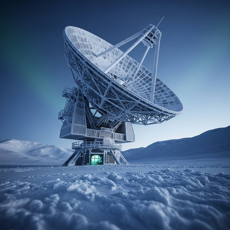 3d render of satellite dish in the snow-capped mountainsの素材