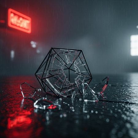 Broken glass on the road in the rain. 3d renderingの素材