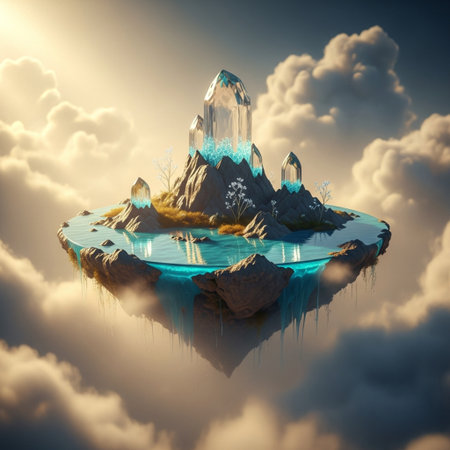 Fantasy island in the clouds. 3D render. Elements of this image furnished by NASAの素材