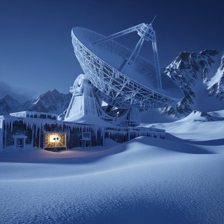 satellite dish in the snow, winter landscape, north chinaの素材