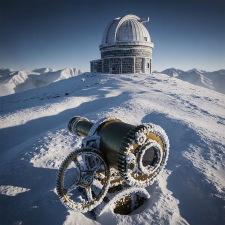 Astronomical observatory on the top of the mountain in winterの素材