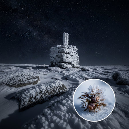 Fantasy landscape with a tower in the snow. 3d renderingの素材