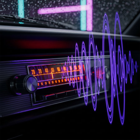 Digital illustration of a sound wave in a car, with copy spaceの素材