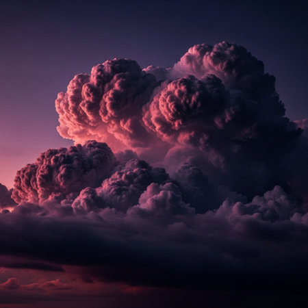 Dramatic cloudscape with dark and light pink clouds at sunsetの素材