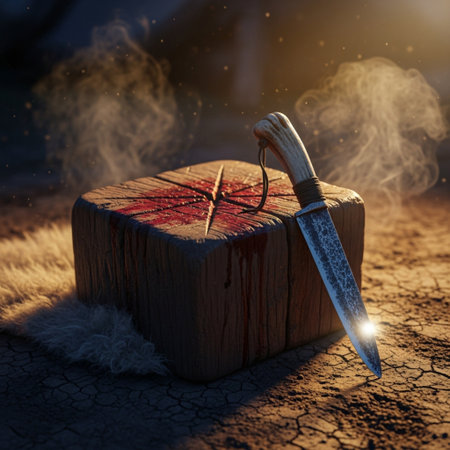 Knife in the shape of a wooden box on the background of cracked earthの素材