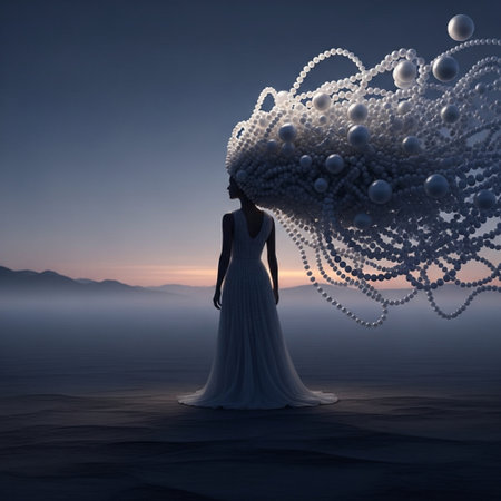 3d rendering of a beautiful woman in a wreath of white pearlsの素材