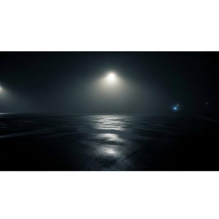 Empty street at night with spotlights. 3d rendering. Mock up.の素材