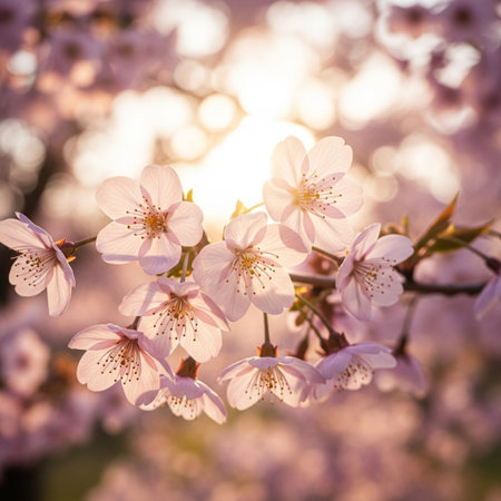 Cherry blossom in spring time with soft focus and bokehの素材