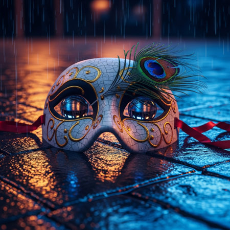 Carnival mask in the rain, 3d rendering. Computer digital drawing.の素材