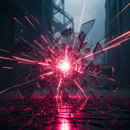 Broken glass on the road in the city. 3d renderingの素材