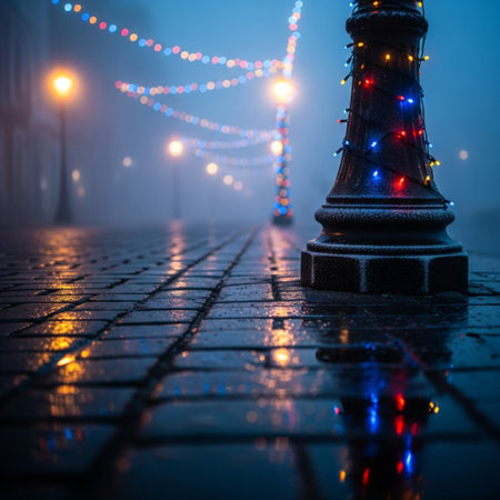Lonely black chess piece in a foggy street at nightの素材