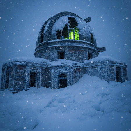 Astronomical observatory in the snow. Elements of this image furnished by NASAの素材