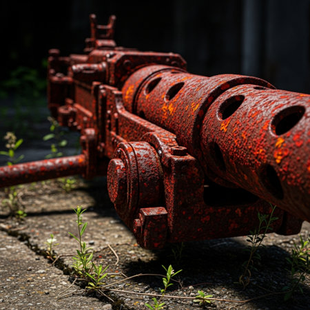 Old rusty metal pipe and valve. Industrial background. Selective focusの素材