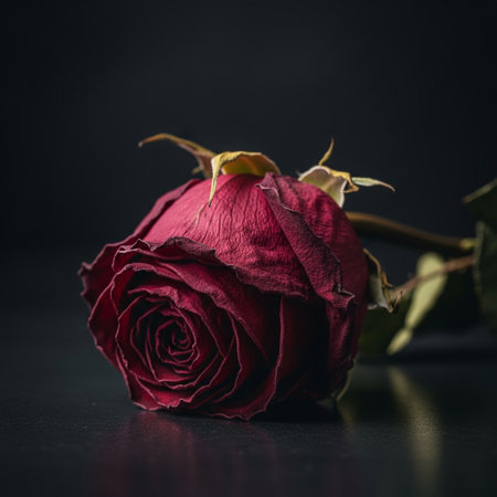 dried red rose on black background, valentines day conceptの素材