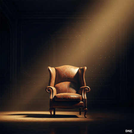 Armchair in the dark room with spotlights. Vector illustration.の素材