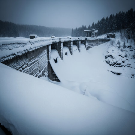 Bridge in the Carpathian Mountains in winter, Ukraine. Toned.の素材