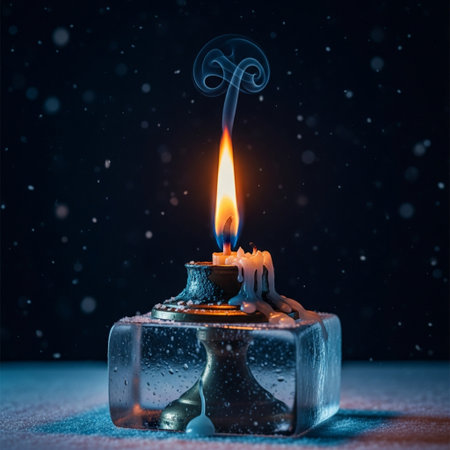 Burning candle in a candlestick on a dark background.の素材