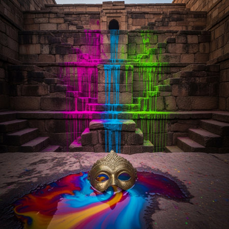 Mardi Gras mask in front of the stone wall. 3d renderingの素材