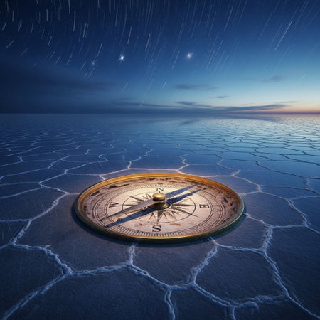 Compass on the surface of the sea at night. 3d renderの素材