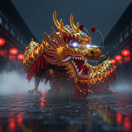 dragon in the dark. 3D rendering. Chinese New Year.の素材