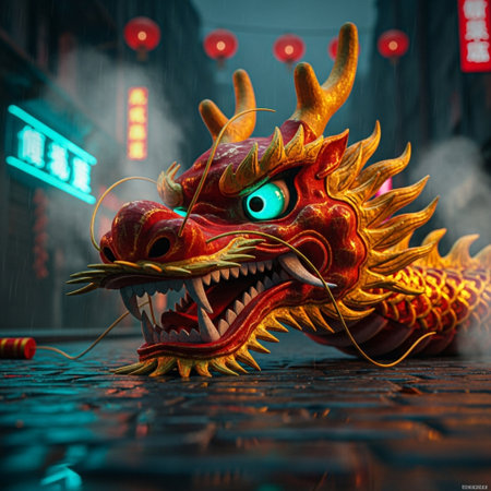 Chinese dragon in the Chinese New Year festival,3D illustration.の素材
