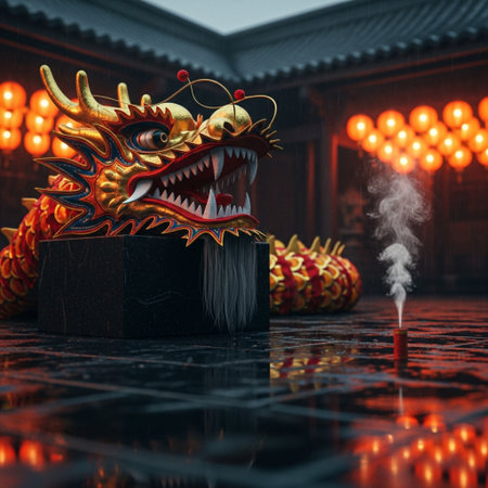 Chinese dragon and incense in the temple,3d rendering.の素材