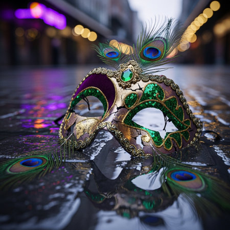 Carnival mask with peacock feathers in Venice, Italy.の素材